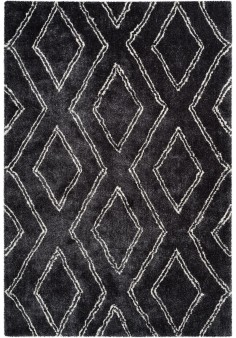 Tapis Berbère Shaggy Style Graphique Gris Anthracite