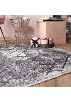 Tapis Gris Intérieur Extérieur Style Vintage Coton Recyclé 2