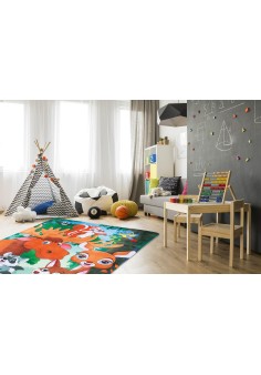 Tapis d'enfant rouge avec les animaux de la forêt de taille 100x150cm 2