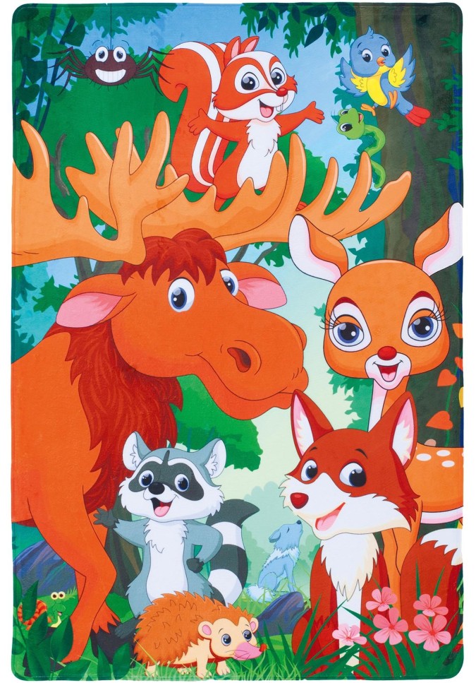 Tapis d'enfant rouge avec les animaux de la forêt de taille 100x150cm