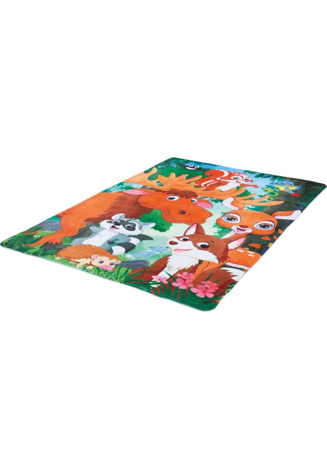 Tapis d'enfant rouge avec les animaux de la forêt de taille 100x150cm