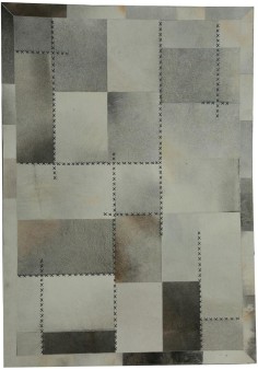 Tapis Cuir Gris avec fourrure style patchwork