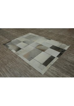 Tapis Cuir Gris avec fourrure style patchwork 2