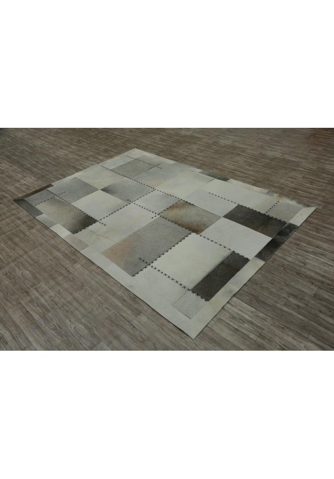 Tapis Cuir Gris avec fourrure style patchwork