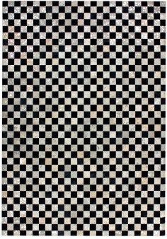 Tapis cuir style damier Blanc et bleu petrol