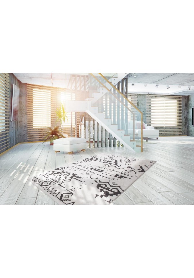 Tapis Shaggy Blanc Noir - Agadir 110