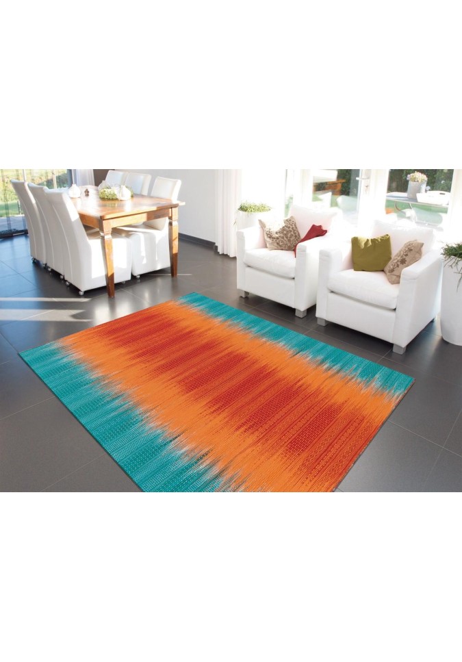 Tapis Naturel Laine de Nouvelle Zélande Orange / Bleu Sunset 8070 - Arte Espina