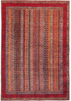 Tapis à poils plats Multicolore / Rouge - Faye 425