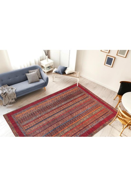 Tapis à poils plats Multicolore / Rouge - Faye 425