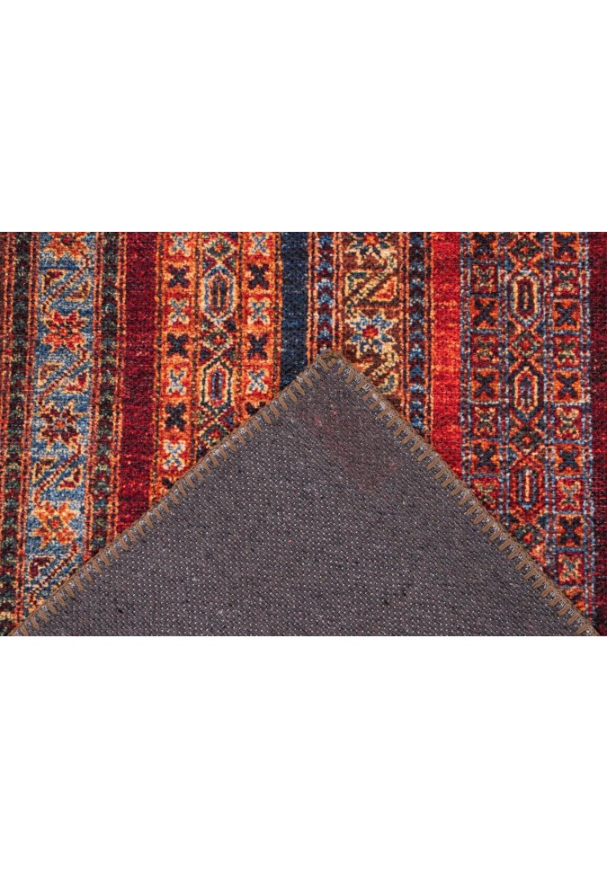 Tapis à poils plats Multicolore / Rouge - Faye 425
