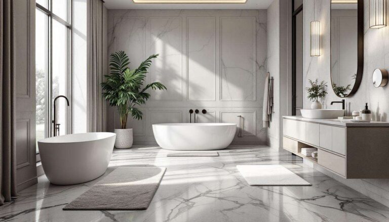 Je n’utilise plus de tapis de bain depuis que j’ai découvert cette alternative ultra chic adoptée dans les salles de bain haut de gamme