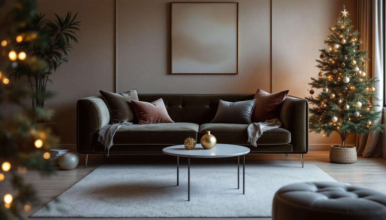 Trois décorations à 10 € pour un salon qui respire le luxe discret au moment des fêtes de fin d'année