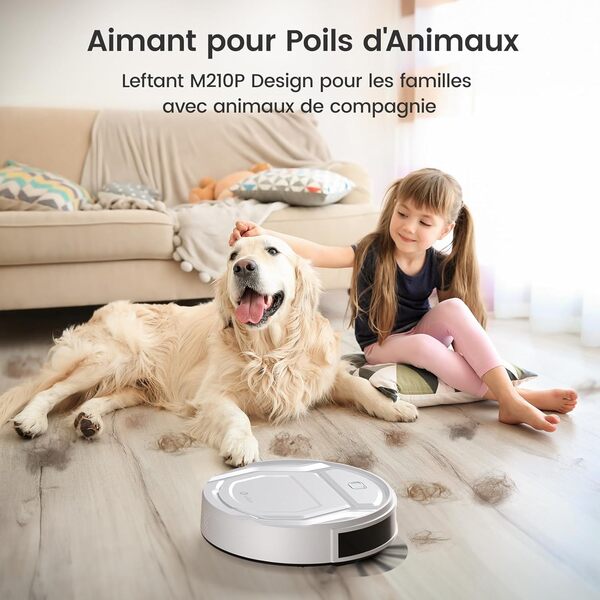 Lefant Aspirateur Robot, Robot Aspirateur Autonomie Mince Silencieux, Connecté avec WiFi/Alexa/App, 3 Modes d'aspirations, Programmable, Idéal pour Les Poils d'animaux Tapis Sols Durs, M210 Blanc