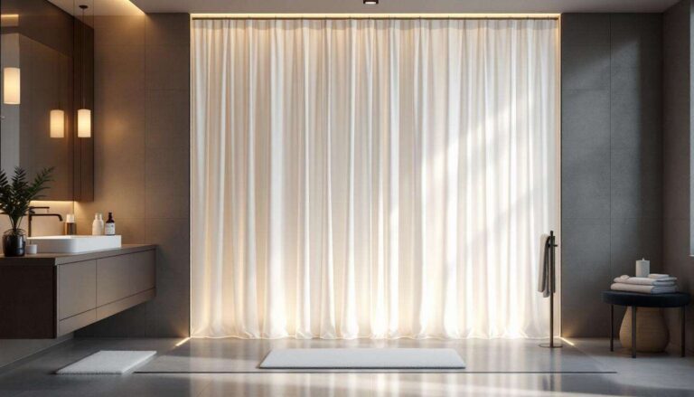 Ce simple changement de rideau de douche suffit à donner un effet suite d’hôtel bluffant à votre salle de bain en quelques minutes seulement