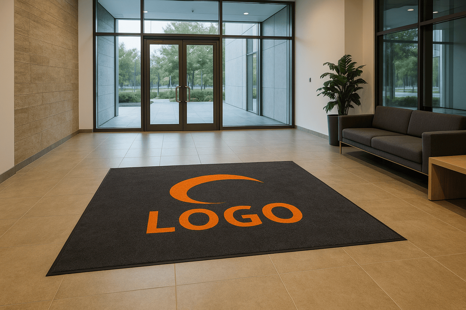 tapis noir devanture de magasin logo