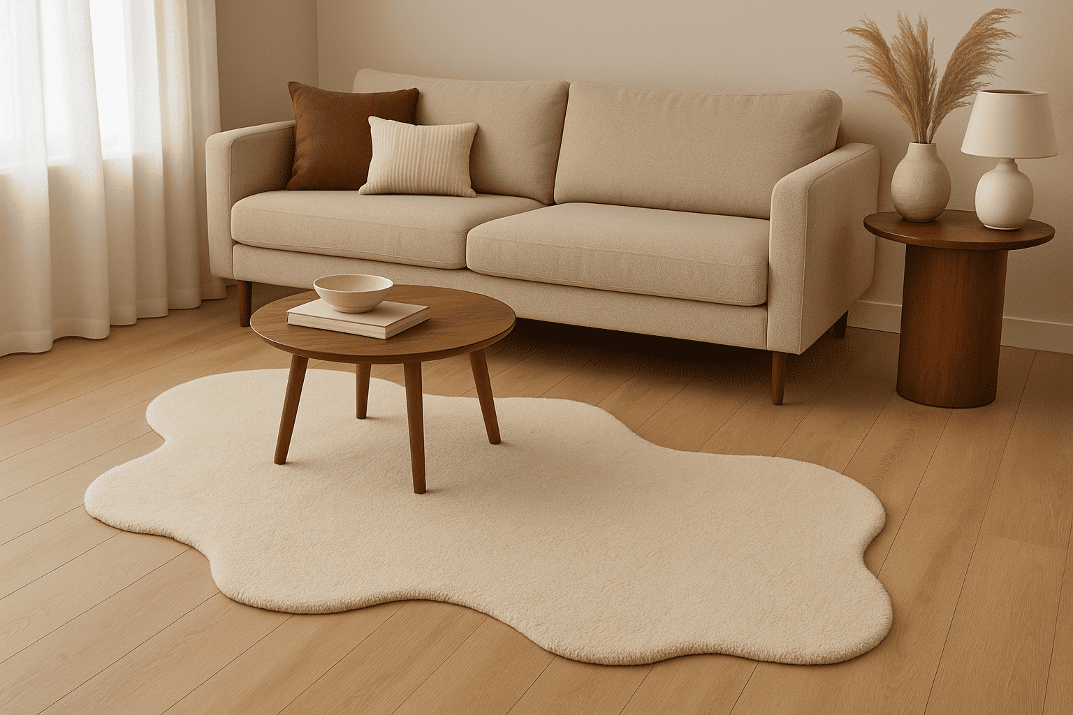 Tapis organique dans un salon beige