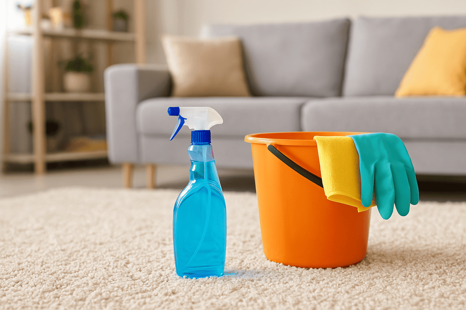 Salon avec des outils pour entrenir et faire le ménage