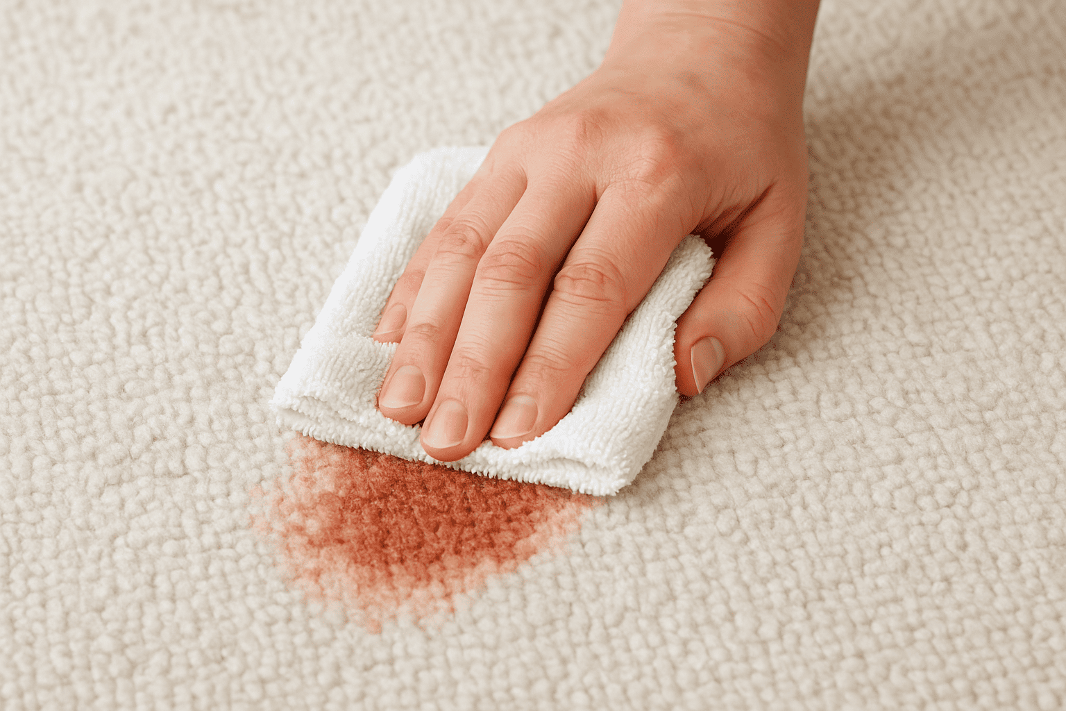 une main qui couvre un tache sur un tapis