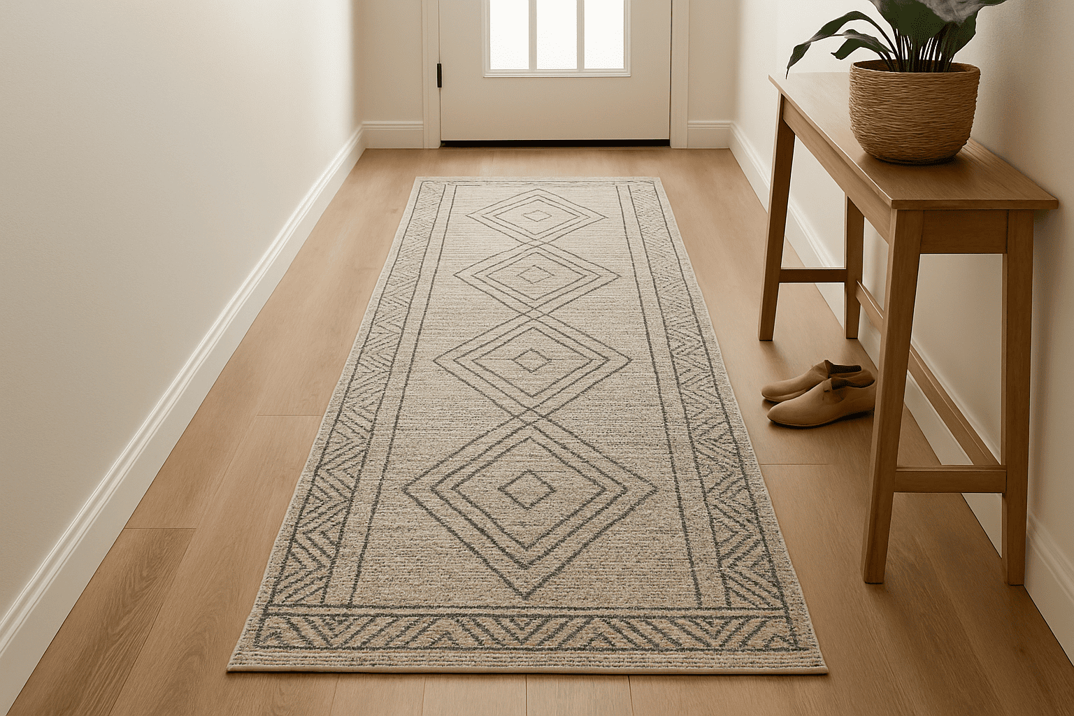 Tapis de couloir beige avec motif berbere