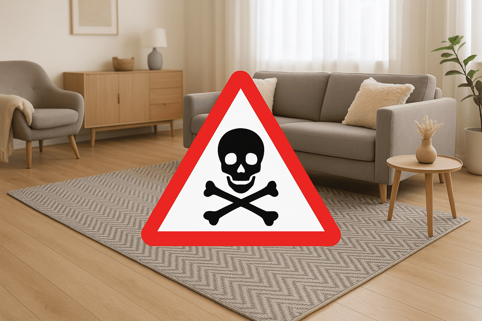 Image d'un salon avec un signe de danger