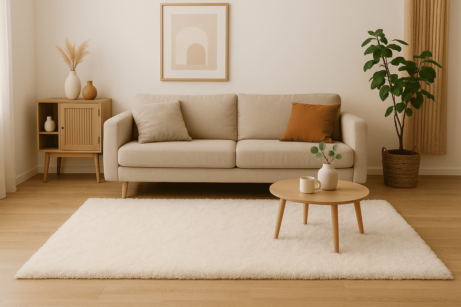 Salon avec un tapis comme piece centrale